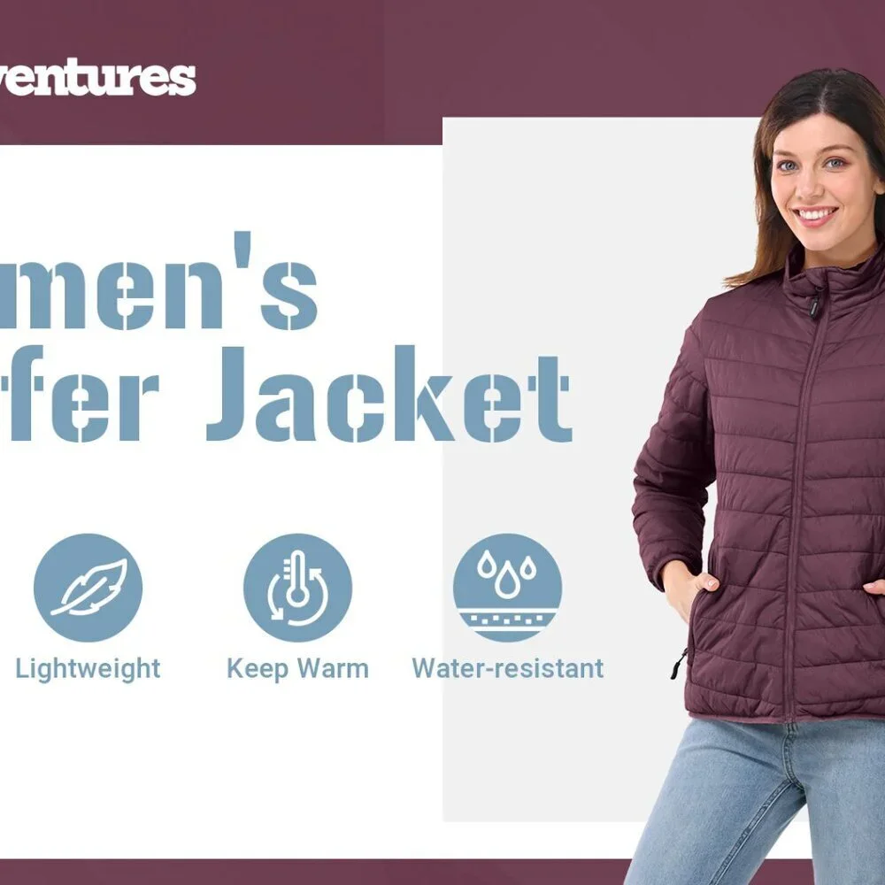 Packable Full-Zip Quilted Puffer Jacket Lightweight Insulated Winter Coat